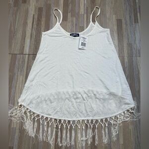 White Fringe Hem Women's Top, Size Small